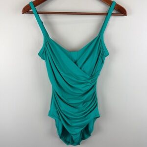 Jantzen Elegant Teal Green Women's one-piece Wrap style Swimsuit size 8 resort